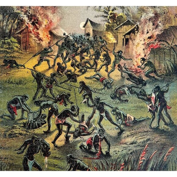Cannibals Battle At War Du Chaillu Lithograph 1887 Victorian Art Print DWEE19 - Picture 1 of 3